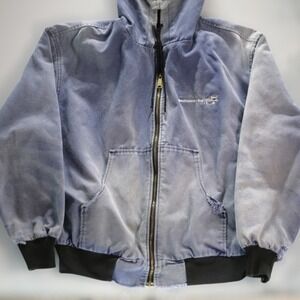 VTG Faded Hooded Chore Jacket XL Ozark Mountain Distressed Blue Workwear 90s USA